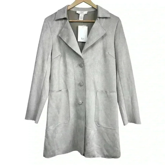 Magaschoni Suede Faux Leather Trench Coat Jacket | Size Medium - Picture 1 of 5